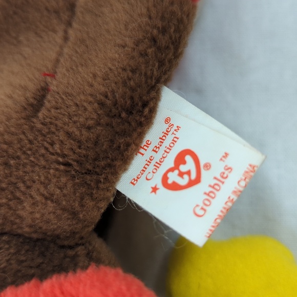 2 TY TURKEY "GOBBLE" THANKSGIVING BEANIE BABIES & THANKFUL PIE DISH - Picture 8 of 10
